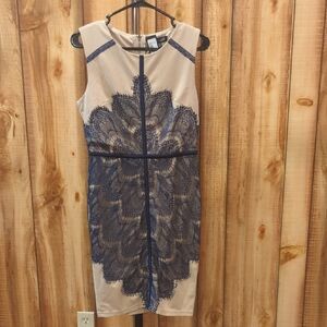 Modcloth London Dress Nude Navy Blue Elegant Lace Overlay Dress Style: Crystal
